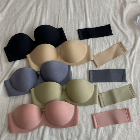 Lizzy Strapless Seamless Bralettes - Wardrobe Essentials - flat-lay product shot, multicolour - Miss Mosa By Akanksha