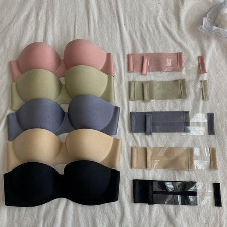 Lizzy Strapless Seamless Bralettes - Wardrobe Essentials - flat-lay product shot, multicolour - Miss Mosa By Akanksha