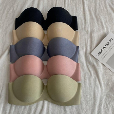 Lizzy Strapless Seamless Bralettes - Wardrobe Essentials - flat-lay product shot, multicolour - Miss Mosa By Akanksha