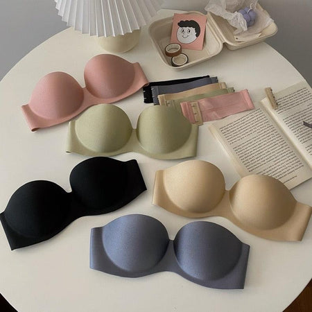 Lizzy Strapless Seamless Bralettes - Wardrobe Essentials - flat-lay product shot, multicolour - Miss Mosa By Akanksha