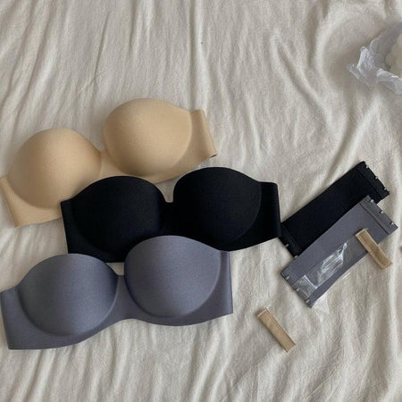 Lizzy Strapless Seamless Bralettes - Wardrobe Essentials - flat-lay product shot, multicolour - Miss Mosa By Akanksha