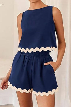 Lober Summer 2 Pc Coord Set - front shot on model, navy - Miss Mosa By Akanksha