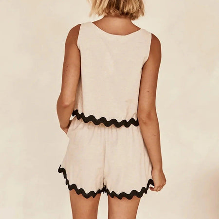 Lober Summer 2 Pc Coord Set - back shot on model, beige - Miss Mosa By Akanksha