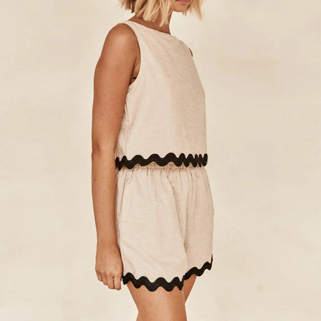 Lober Summer 2 Pc Coord Set - side shot on model, beige - Miss Mosa By Akanksha