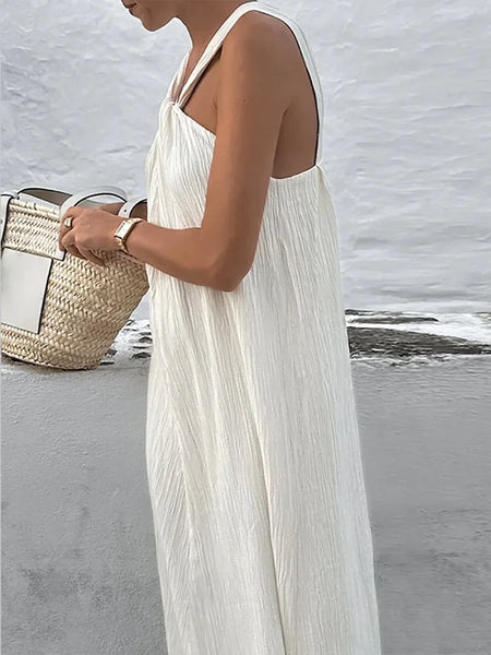 Loder Resortwear Summer Holiday Dress In Ivory - lifestyle shot on model, white - Miss Mosa By Akanksha