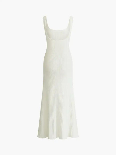 Logos Luxe Knit Bodycon Dress - flat-lay product shot, off-white - Miss Mosa By Akanksha