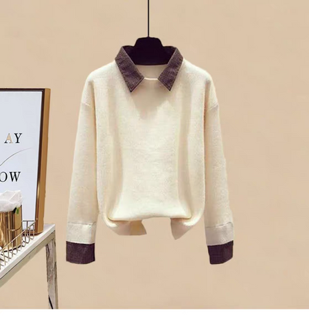 Lois Woolen Coord Set In Off White - flat-lay product shot of the collared jumper - Miss Mosa By Akanksha
