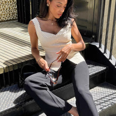 Lola Embroidered Summer Top - seated shot, cream - Miss Mosa By Akanksha