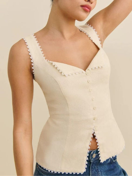Lola Embroidered Summer Top - close-up shot, cream - Miss Mosa By Akanksha