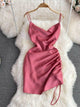 Lorelai Satin Mini Dress - front shot on hanger, pink - Miss Mosa By Akanksha