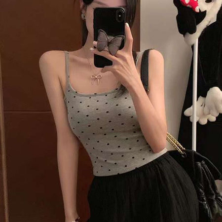 Loret Tank Tops with Inbuilt Bra In Grey - front shot on model mirror selfie - Miss Mosa By Akanksha
