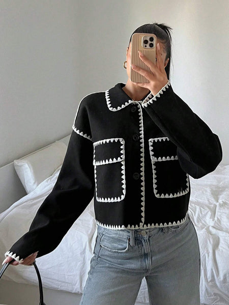 Lorette Premium Woolen Jacket - front shot, black and white - Miss Mosa By Akanksha