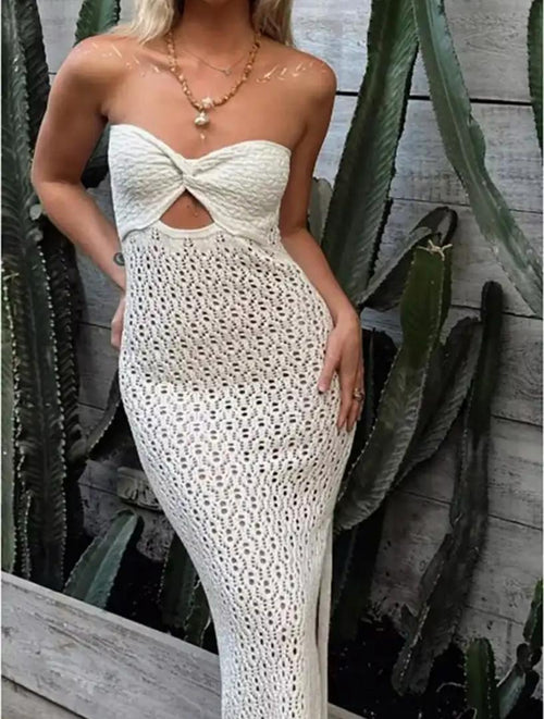 Louis Offshoulder Crochet Dress In Off-White
