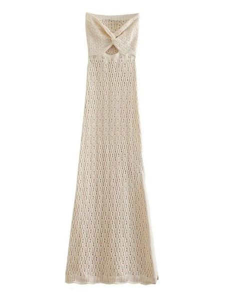 Louis Offshoulder Crochet Dress In Off-White - flat-lay product shot of the dress front - Miss Mosa By Akanksha