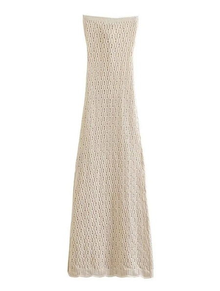 Louis Offshoulder Crochet Dress In Off-White - flat-lay product shot of the dress back - Miss Mosa By Akanksha