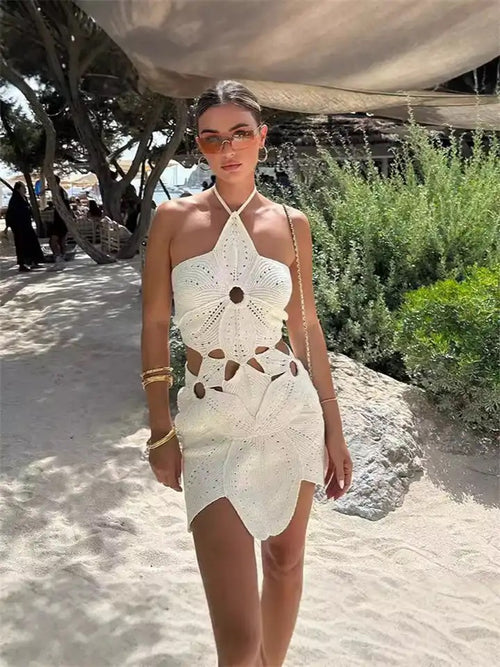 Louisa Summer Lily Dress- Resortwear - lifestyle shot on model, white - Miss Mosa By Akanksha