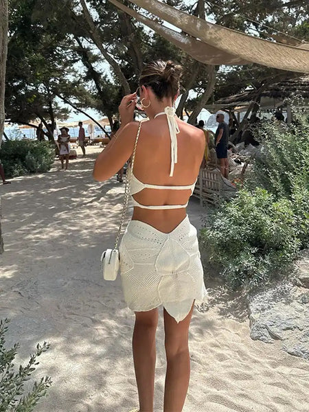 Louisa Summer Lily Dress- Resortwear - back shot on model, white - Miss Mosa By Akanksha