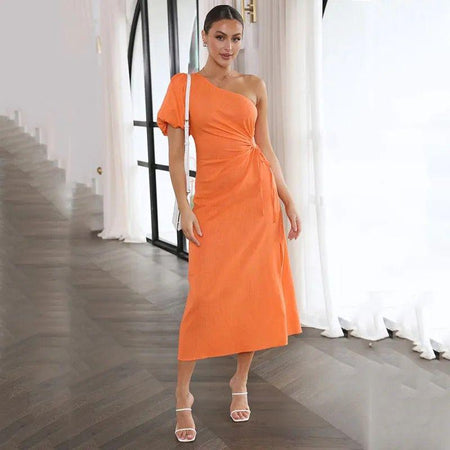 Louise Statement Dress - front shot on model, orange - Miss Mosa By Akanksha