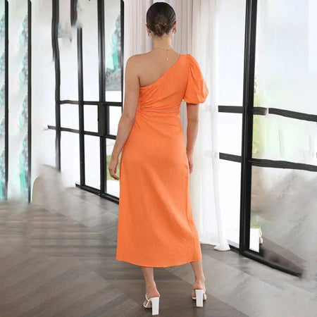 Louise Statement Dress - back shot on model, orange - Miss Mosa By Akanksha