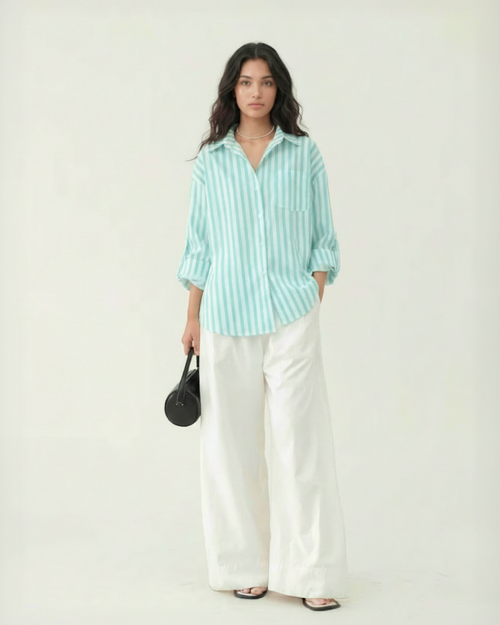 Louise Striped Summer Oversized Shirt In Green