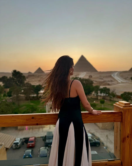 Louve Statement Maxi Dress - back shot on model, black - Miss Mosa By Akanksha