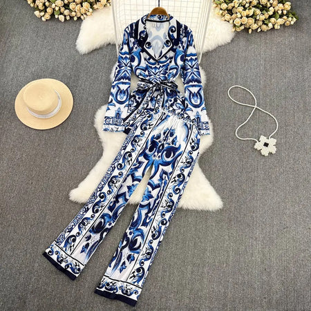 Louvre Abstract Summer Two Piece Set - styled flat-lay shot, blue - Miss Mosa By Akanksha
