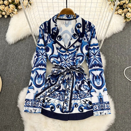 Louvre Abstract Summer Two Piece Set - flat-lay product shot, blue - Miss Mosa By Akanksha