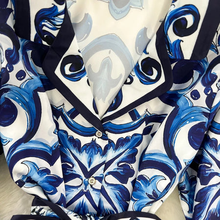 Louvre Abstract Summer Two Piece Set - close-up of print, blue - Miss Mosa By Akanksha