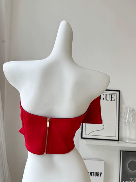 Love Bow Detailed Blouse In Red - back shot on mannequin, red - Miss Mosa By Akanksha