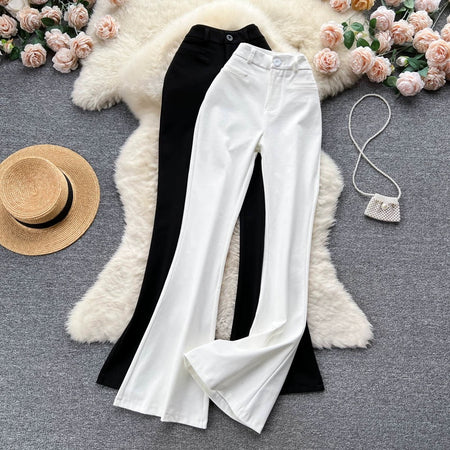 Lucaso Buttoned High Waist Pants - styled flat-lay shot, multicolour - Miss Mosa By Akanksha