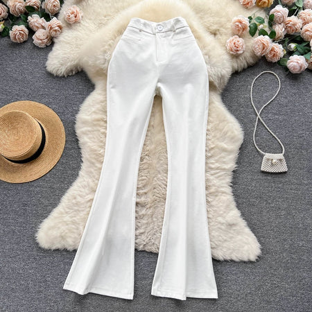 Lucaso Buttoned High Waist Pants - styled flat-lay shot, white - Miss Mosa By Akanksha