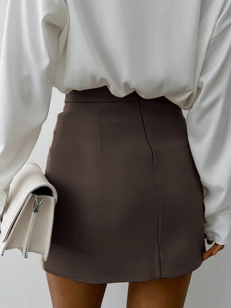 Lucia Overlap Mini Skirt - back shot, dark brown - Miss Mosa By Akanksha