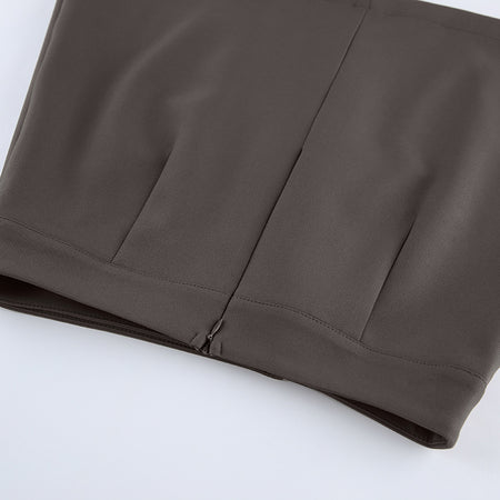 Lucia Overlap Mini Skirt - back detail shot, dark brown - Miss Mosa By Akanksha