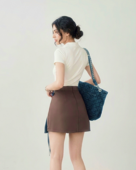 Lucia Overlap Mini Skirt - back shot, dark brown - Miss Mosa By Akanksha