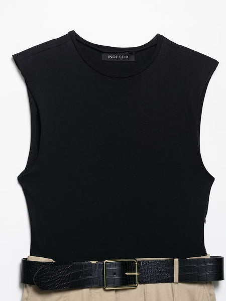 Lucy Luxe Elegant Pleated Dress With Belt In Black - flat-lay product shot of bodice with belt - Miss Mosa By Akanksha