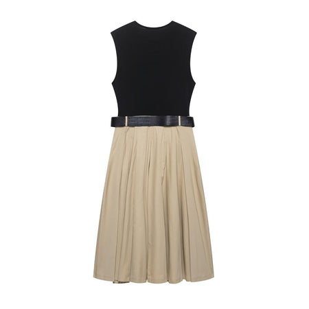 Lucy Luxe Elegant Pleated Dress With Belt In Black - back flat-lay product shot - Miss Mosa By Akanksha