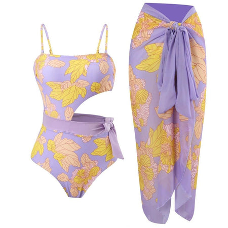 Ludacris Swimsuit with Sarong - styled flat-lay shot, lilac - Miss Mosa By Akanksha