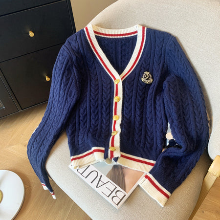 Luisa Woolen Cardigan In Navy Blue - flat-lay product shot - Miss Mosa By Akanksha