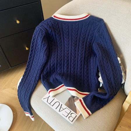 Luisa Woolen Cardigan In Navy Blue - back flat-lay product shot - Miss Mosa By Akanksha
