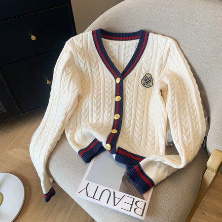 Luisa Woolen Cardigan In Off White - front shot on model - Miss Mosa By Akanksha