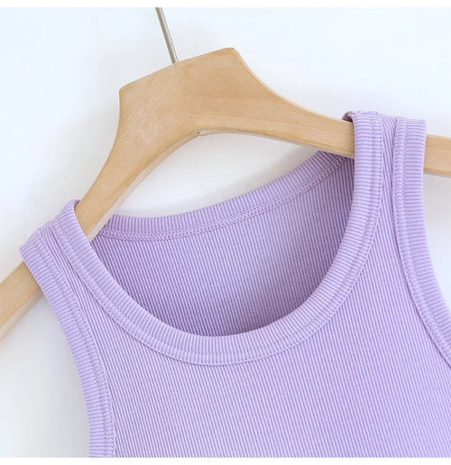 Luked Tank Tops with Inbuilt Bra In Lilac