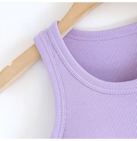 Luked Tank Tops with Inbuilt Bra - close-up of fabric texture, purple - Miss Mosa By Akanksha