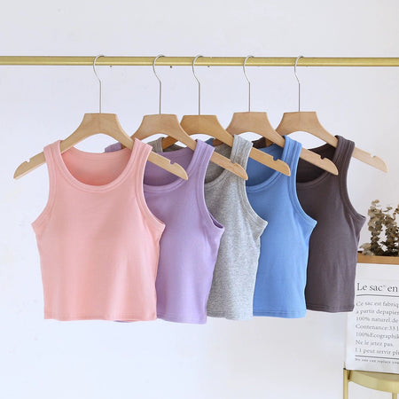 Luked Tank Tops with Inbuilt Bra - hanging product shot, multicolour - Miss Mosa By Akanksha