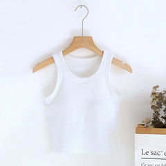 Luked Tank Tops with Inbuilt Bra - hanging product shot, white - Miss Mosa By Akanksha