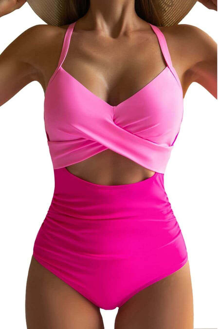 Lumi One Piece Swimsuit - front shot on model, pink and hot pink - Miss Mosa By Akanksha