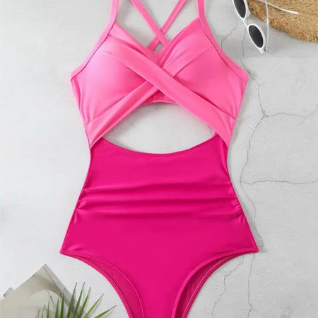 Lumi One Piece Swimsuit - flat-lay product shot, pink and hot pink - Miss Mosa By Akanksha