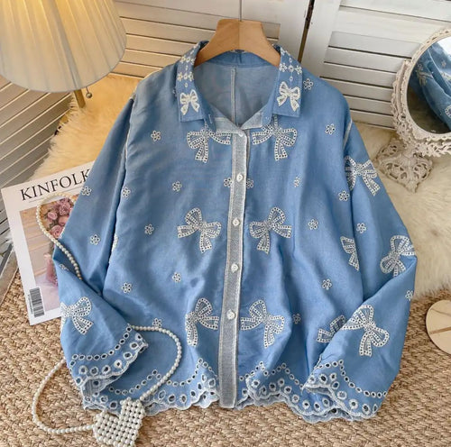 Lumi Premium Embroidered Cotton Shirt In Blue