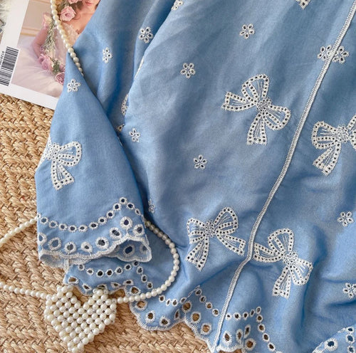 Lumi Premium Embroidered Cotton Shirt In Blue