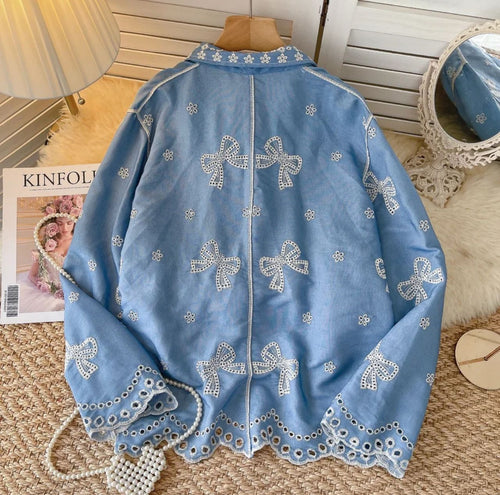 Lumi Premium Embroidered Cotton Shirt In Blue