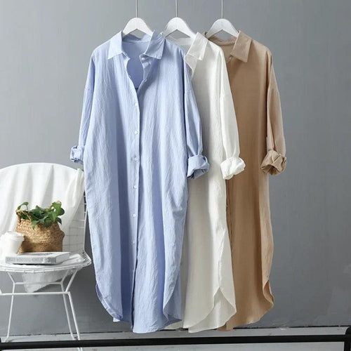 Lumia Luxe Cotton Long Shirt/ Dress In Blue